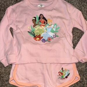 Disney Pink Princess Top and short set with Characters